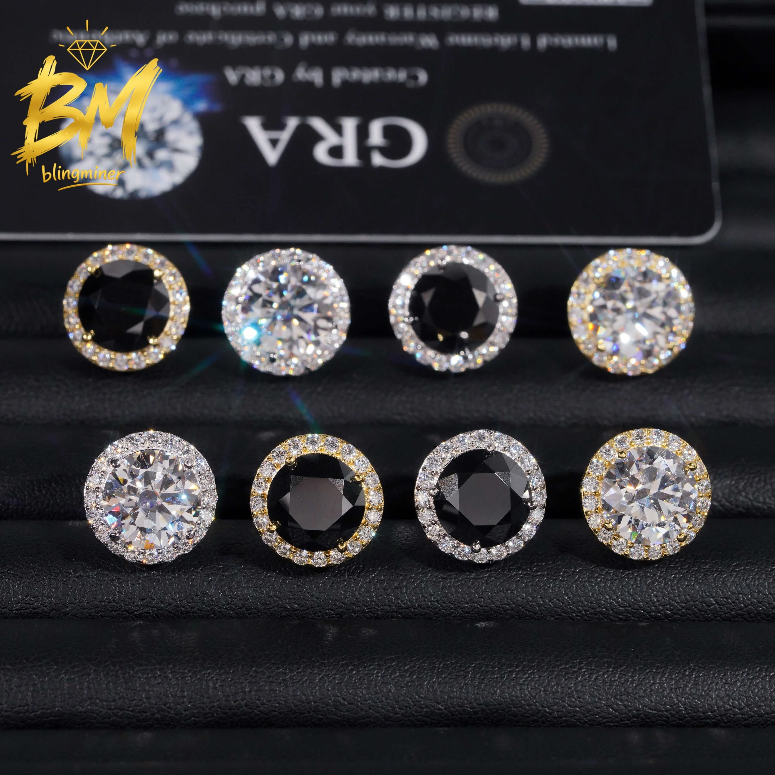 Blingminer 13.6mm Round VVS Moissanite Earrings For Men Women S925 Silver Ear Studs Jewelry Pass Diamonds Tester GRA Free Shippi