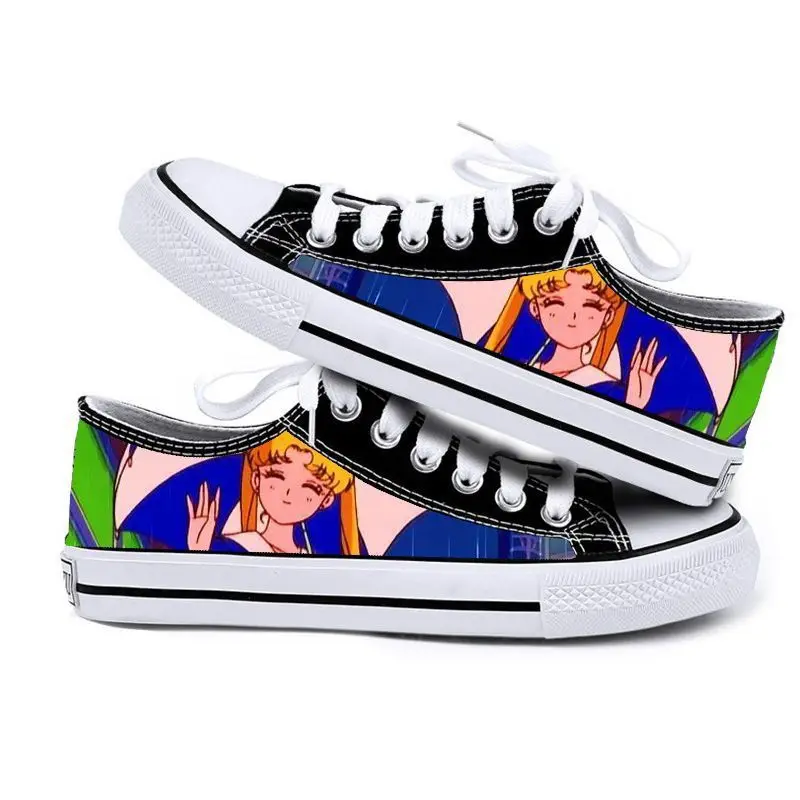 Scarpe di tela scollate graffiti dipinte a mano creative Sailor Moon, scarpe da ginnastica casual semplici piatte per studenti comode e traspiranti