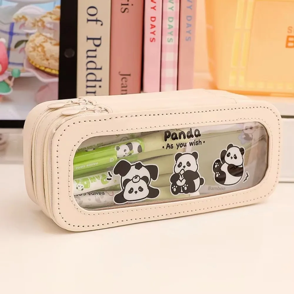 

Aesthetic Transparent Pencil Bag Panda PVC Large Capacity Pencil Bag Zipper Good Looking Stationery Storage Bag School Office