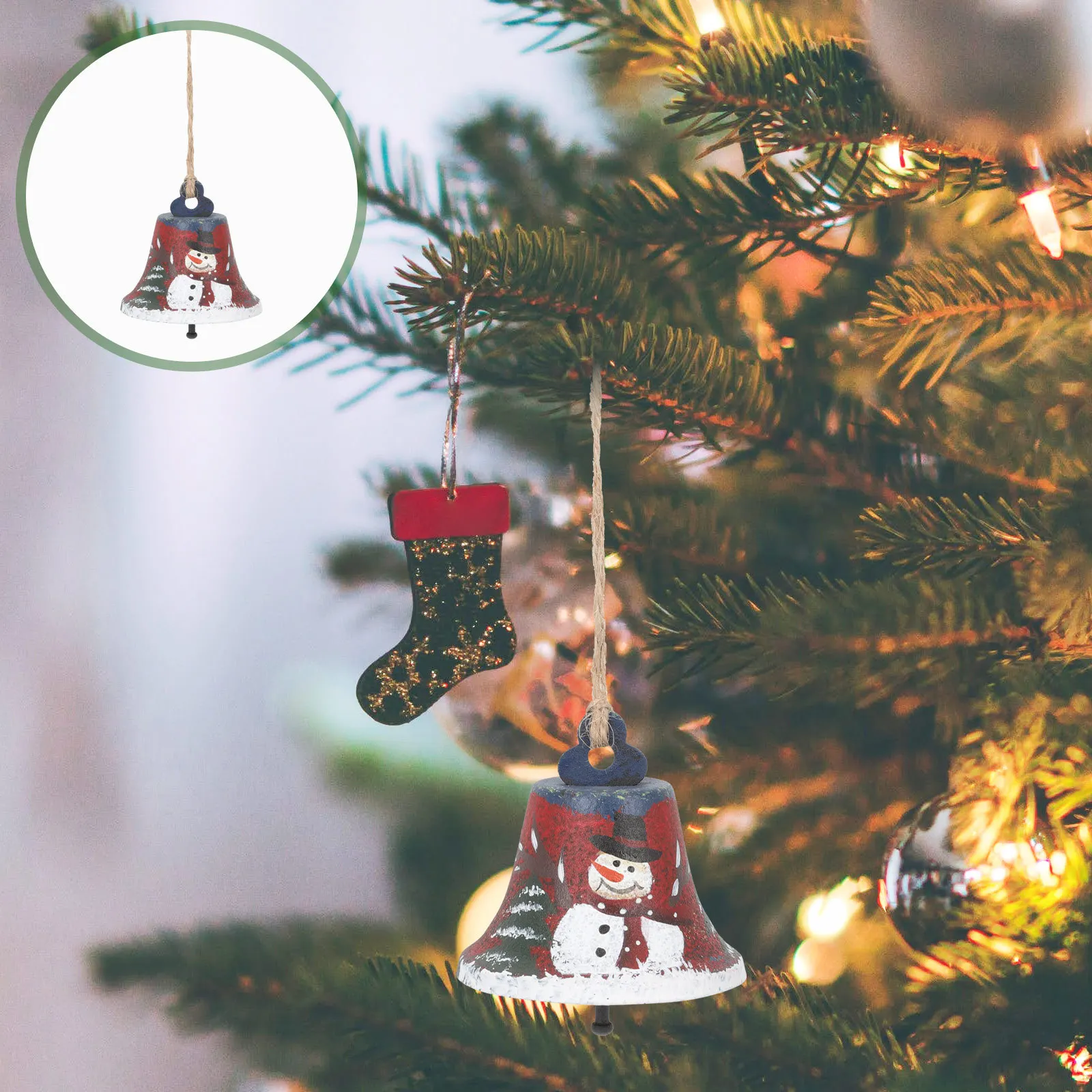 

Rustic Christmas Jingle Bell Hanging Ornament Snowman Metal Bell Xmas Tree Pendant DIY Hanging Decoration Christmas Home Decor