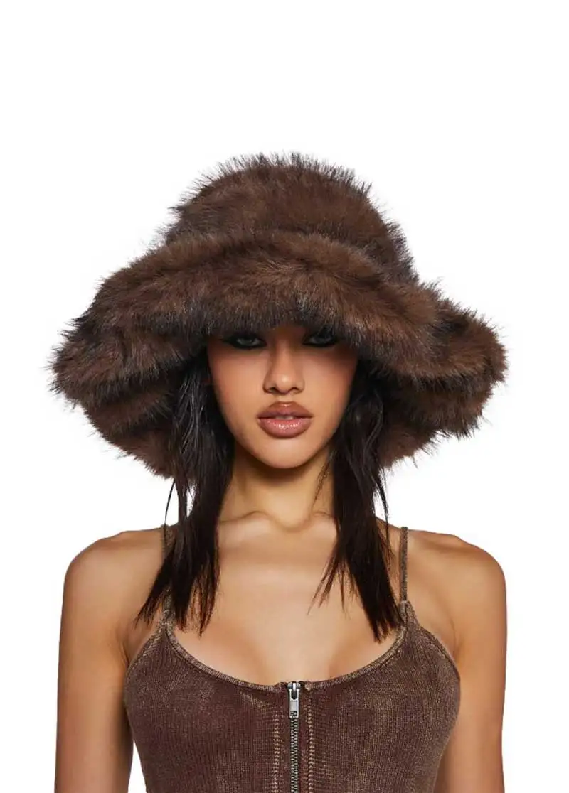 

Punk Rock Style Women's Ball Bag Y2K bucket hat women's winter warm thick imitation raccoon fur hat bucket hat 모자 여성