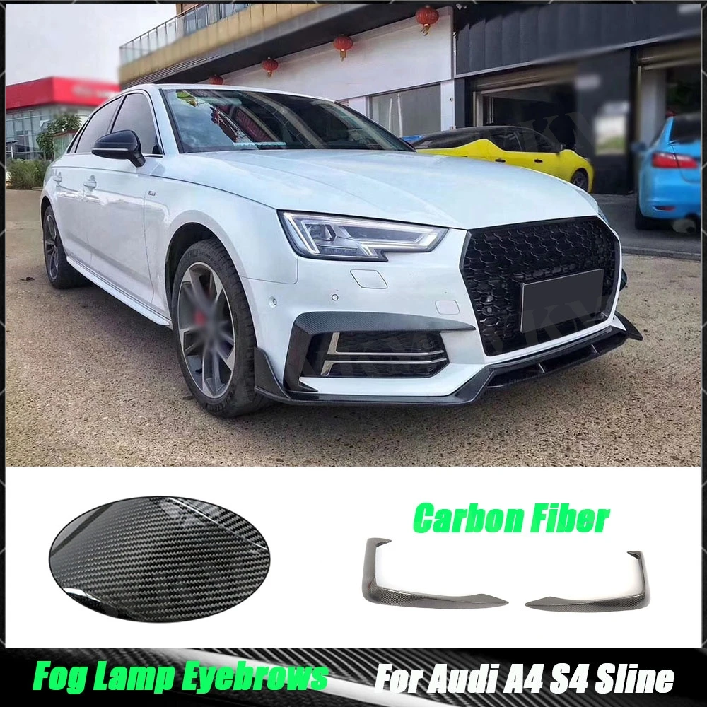

2 PCS/Set Carbon Fiber Front Bumper Air Vent Trim Canards Cover FogLamp Eyelid Eyebrow For Audi A4 S4 Sline 2017 2018 2019