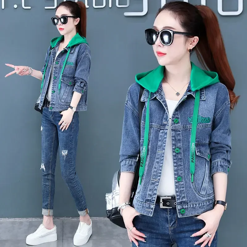 Spring Autumn Cowboy Coat Woman 2025 Fashion Hooded Denim Jacket for Women Streetwear Outdoor Clothing Novelties Trend on Sale