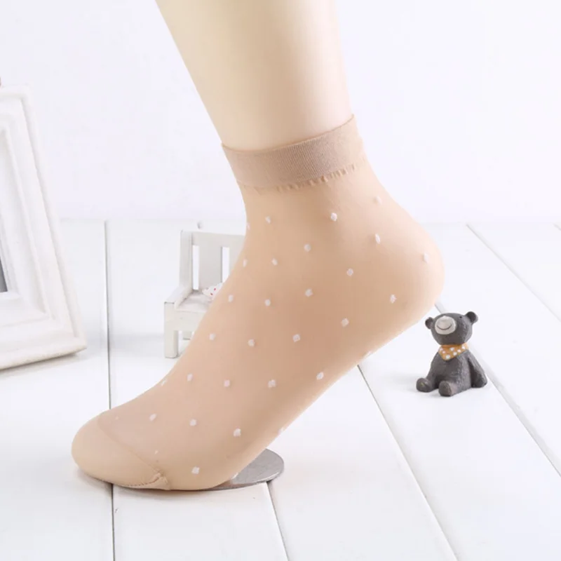 5Pairs Crystal Silk Women Socks Dot Pattern Black Skin Color Silky Short Socks Girls Invisible Socks Woman Cute Sexy Ankle Socks