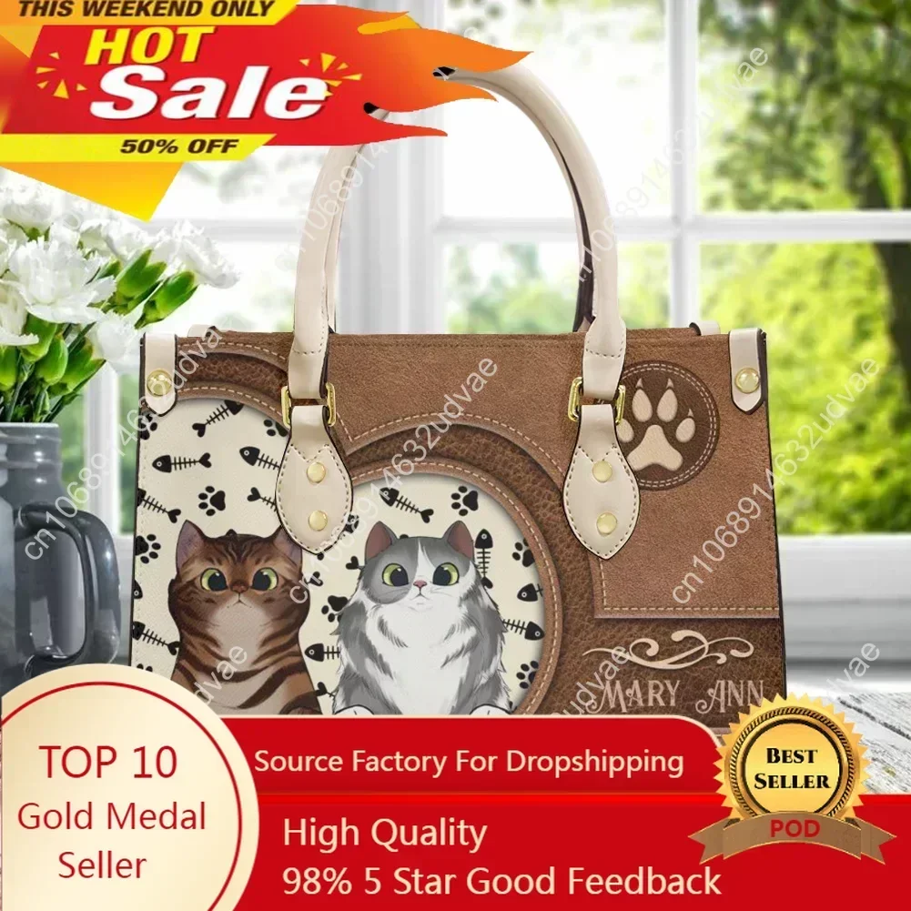 

Cywgift Kawaii Cats Printing Women's Bag Designer Luxury Tote Bag for Ladies Female Fashion Leather Top Handle Bags Bolsa Mujer