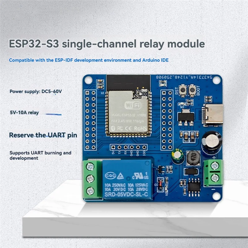 A37T-ESP32-S3 Scheda di sviluppo WIFI Bluetooth Modulo relè a canale singolo Interfaccia di tipo C alimentata DC 5-60V