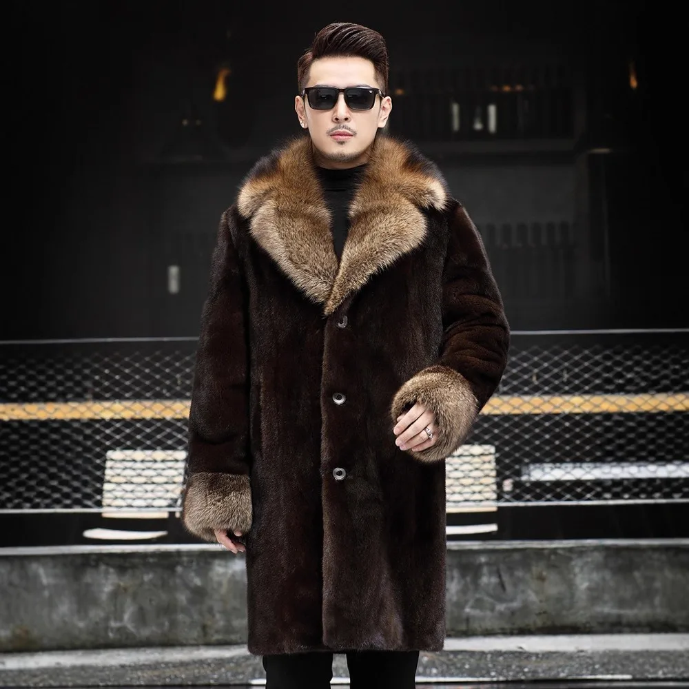 2025 Wysokiej jakości płaszcz ze sztucznego futra norek, średniej długości do długiego, ciepły i gruby, nowa męska kurtka futrzana na jesień i zimę
