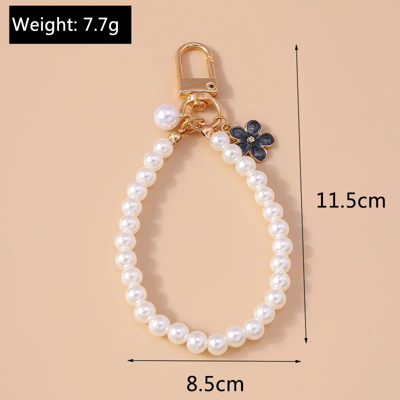 Cute Pearl Bracelet Keychain Handmade Wristlet Key Ring Pendants for Women Girls Handbag Decor Jewelry Gift Accessories