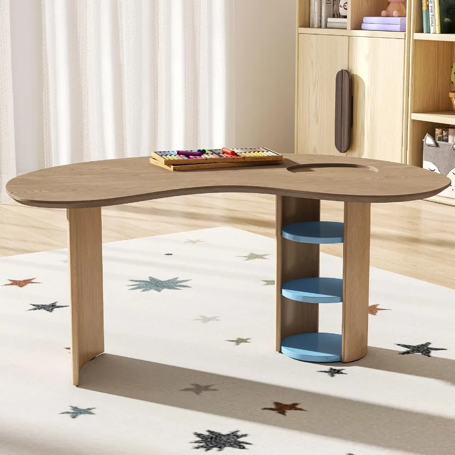 Mesa Mesa de actividades para niños pequeños con almacenamiento Mesa de madera para manualidades para niños Escritorio de lectura para edades de 3 a 8 años Mesas de riñón para dormitorio/dibujo