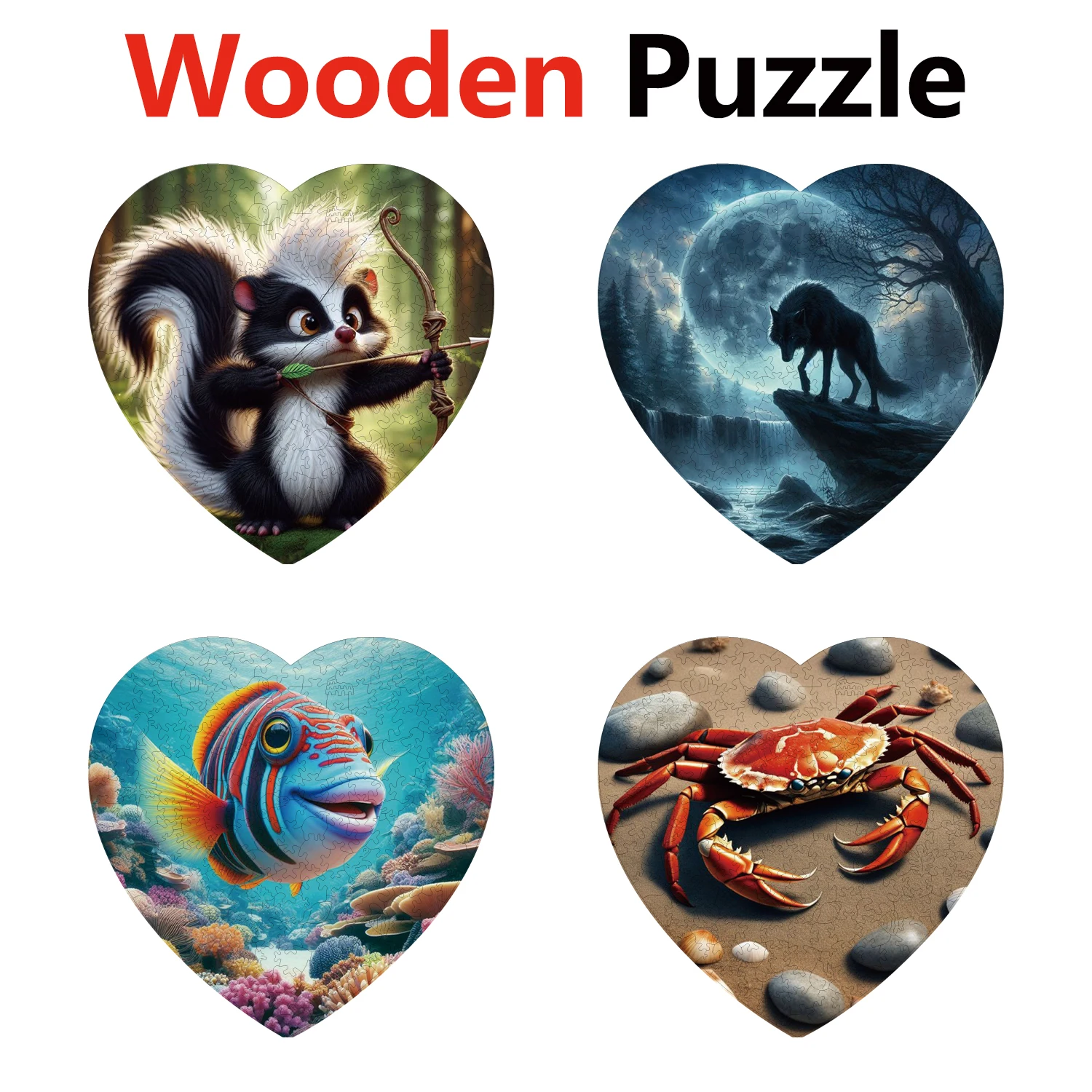 

Raccoon Cat Wolf Fish Crab Animal Puzzles High Quality Jigsaw Puzzle Wooden Puzzle Best Christmas Gift