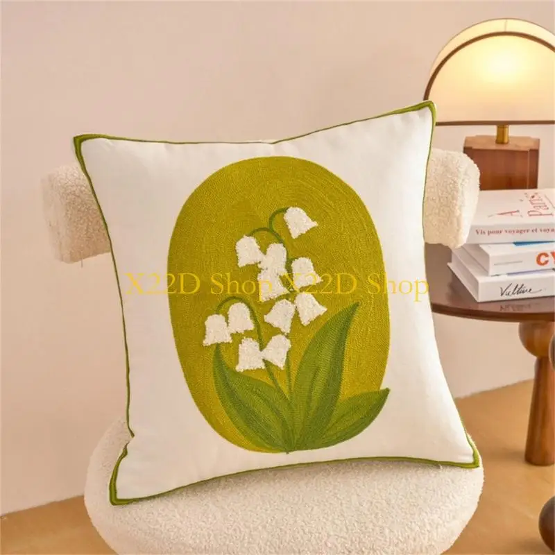 

X22D Embroidery Pillowcase Durable Fabric Bedroom Couch Decoration Throw Pillow Cover Washable Easy to Clean