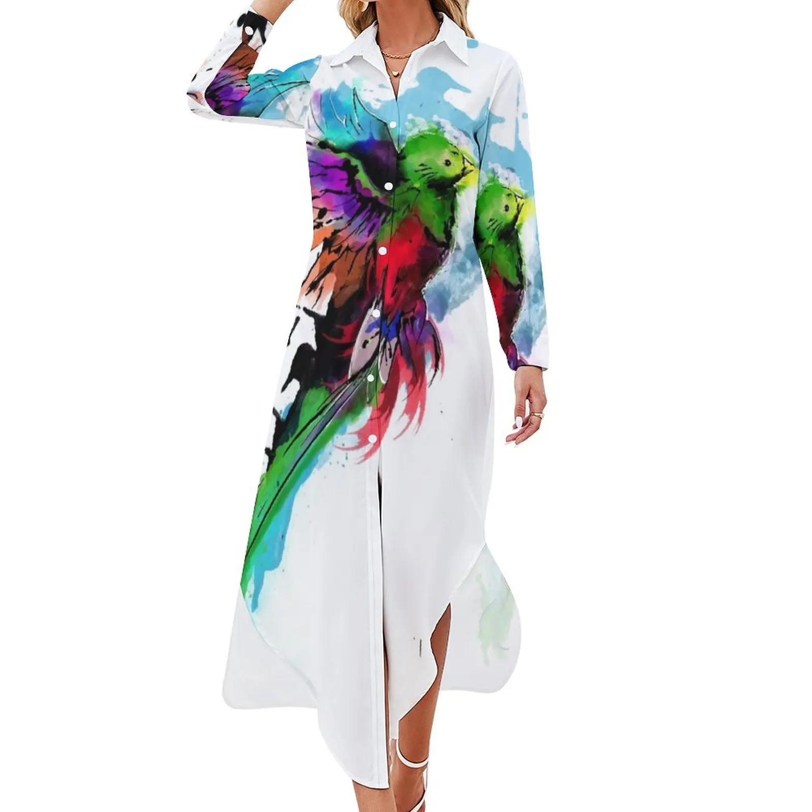 

WaterColor Quetzal from Guatemala Long Sleeved Shirt Dress bandage dress woman dress long women