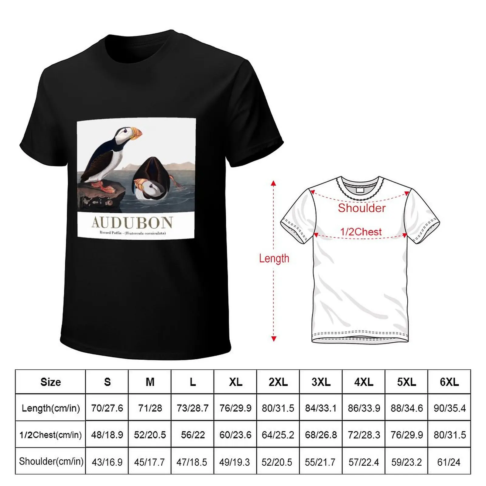 Horned Puffin by John James Audubon T-Shirt Comfortable Basic Crew Neck Tee