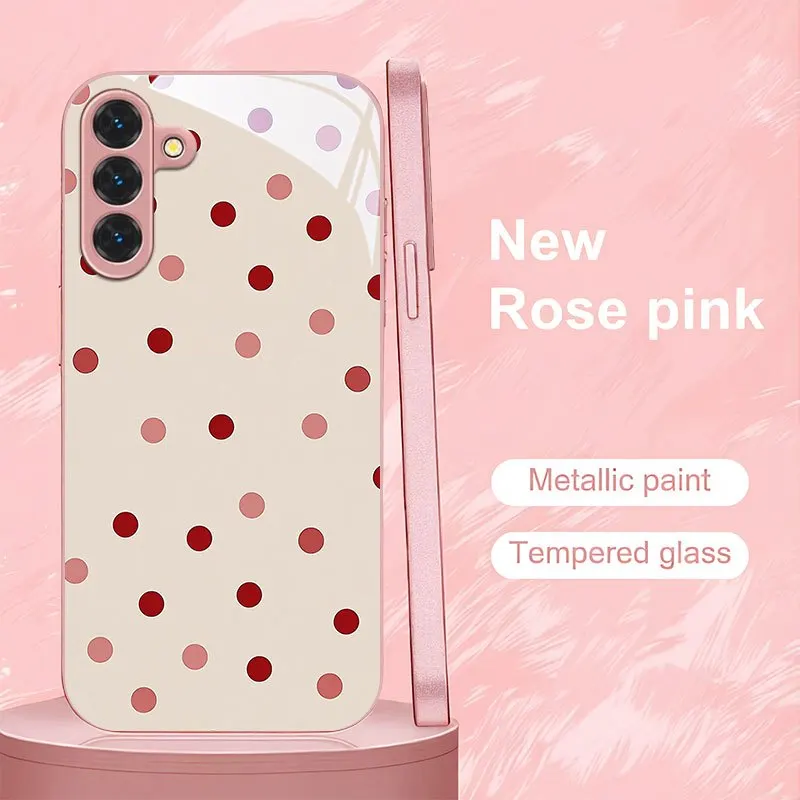 Fashionable Pink Dot Phone case s26 ultra case fashion Glass phone case for Samsung Galaxy s26/s25/s24/s23/s22/s21 Ultra FE Plus