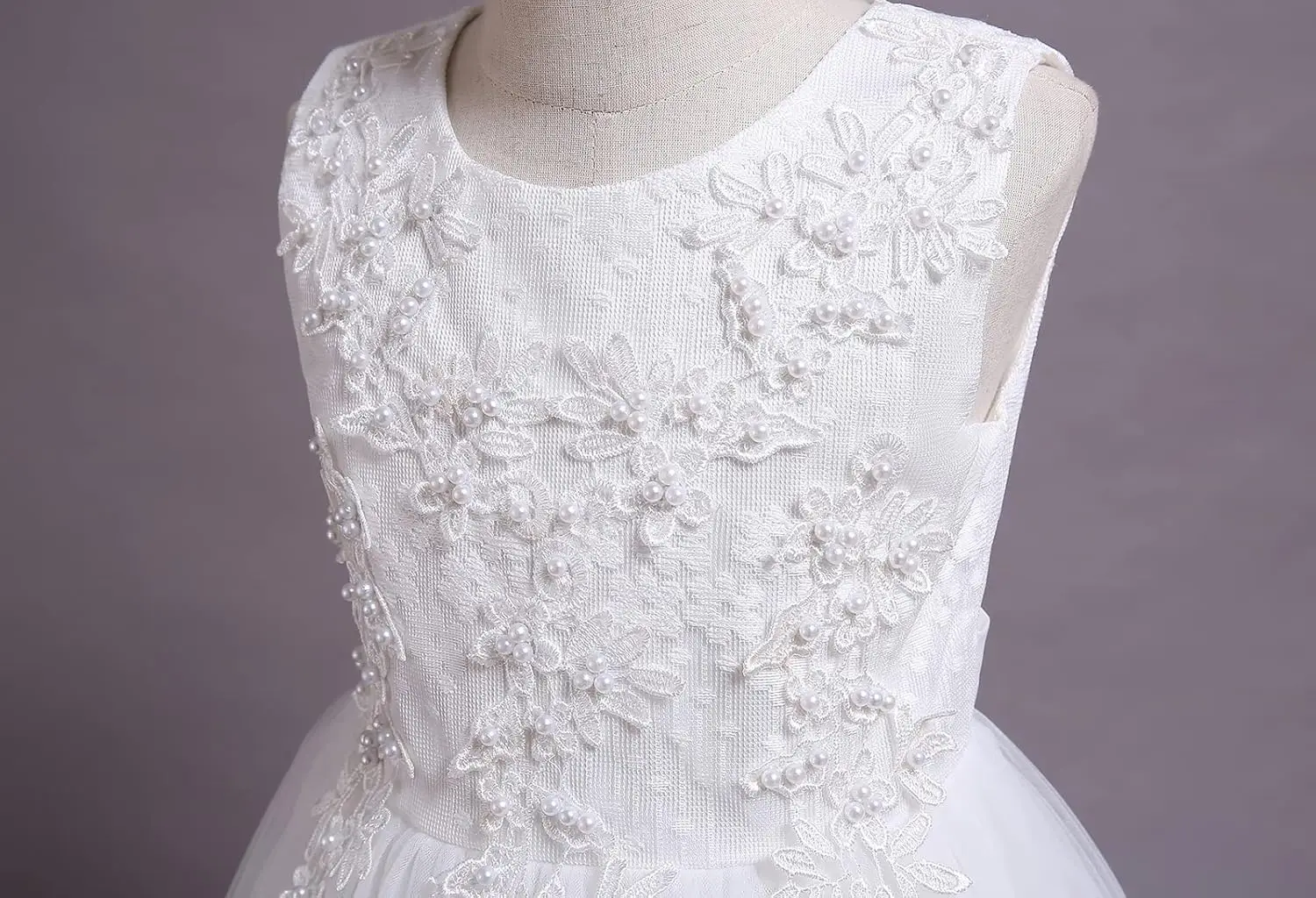 ノースリーブサテンレース刺繍誕生日パーティーダンスドレス、ゴージャスな聖餐式ドレス、花刺繍フリルフラワーガールドレス