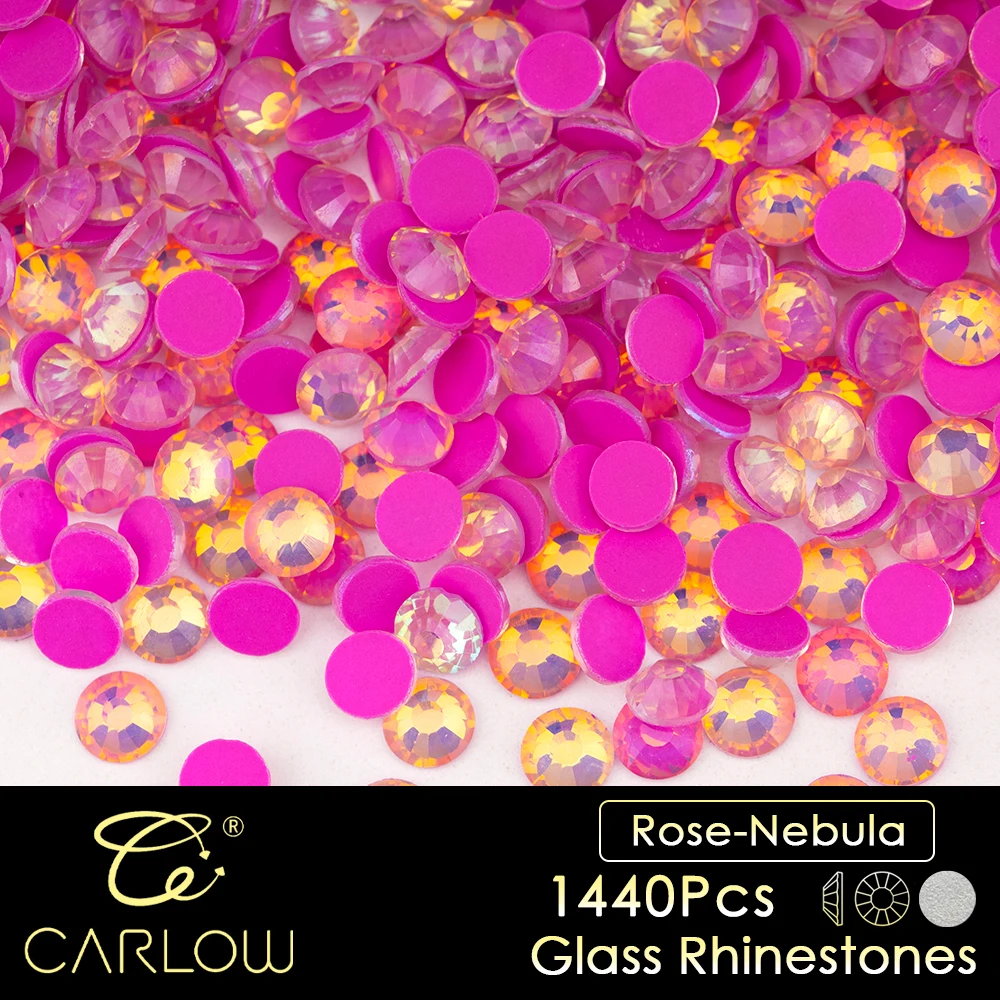 CARLOW Rose Nebula Round Glass Rhinestones Top Quality SS-SS30 Glue on Non Hot Fix 3D Rhinestones for Clothes Accessories YZ-402