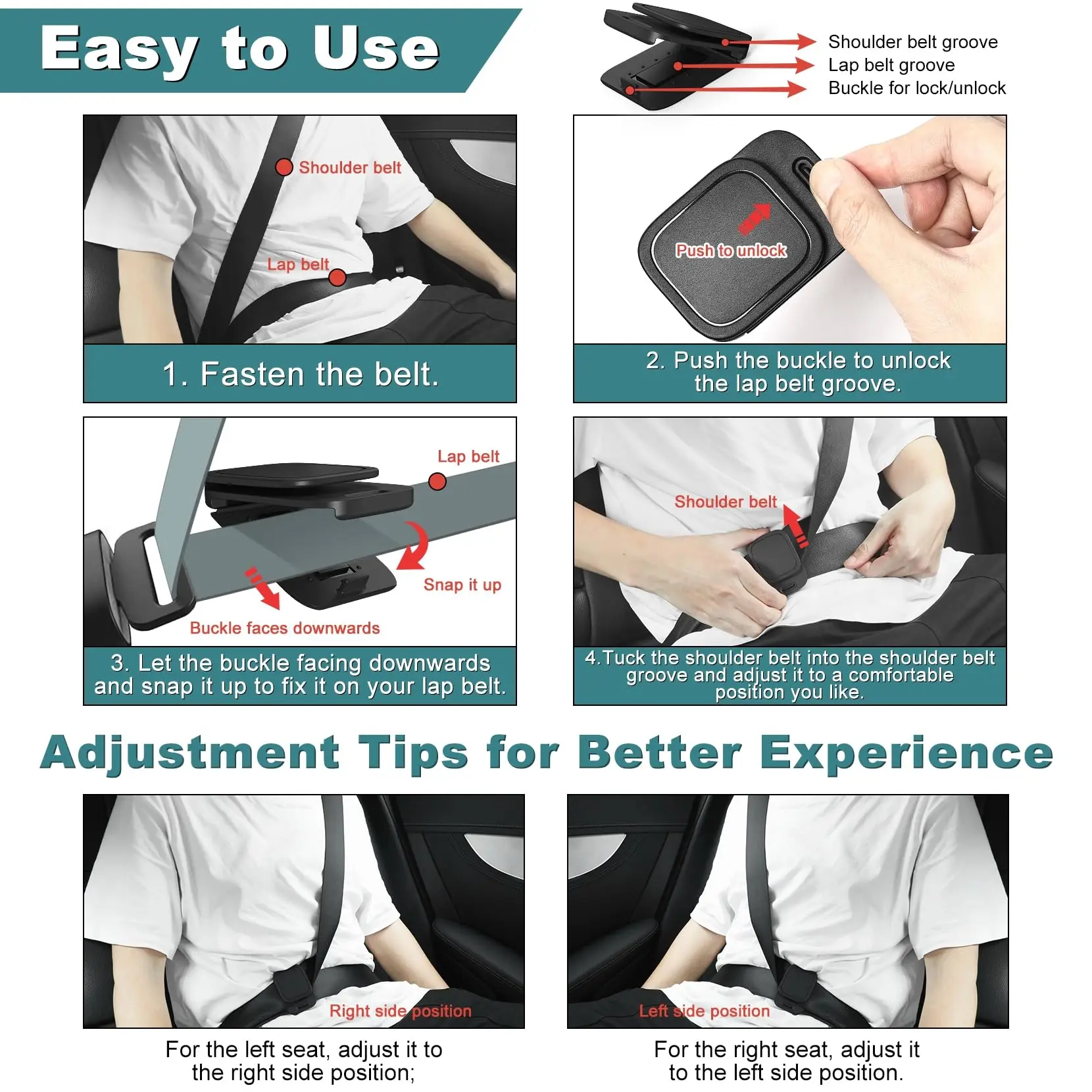 Car Seat Belt Adjuster Seat Belt Clamp  Shoulder and Neck Seat Belt Locking Clip Protector Comfortable Driving image 5