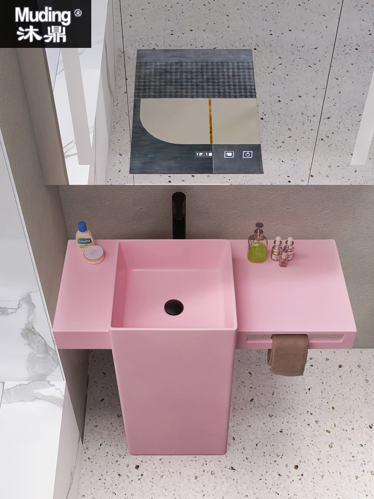 Columna de lavabo de pie integrada, piedra artificial Corinne creativa, Rosa