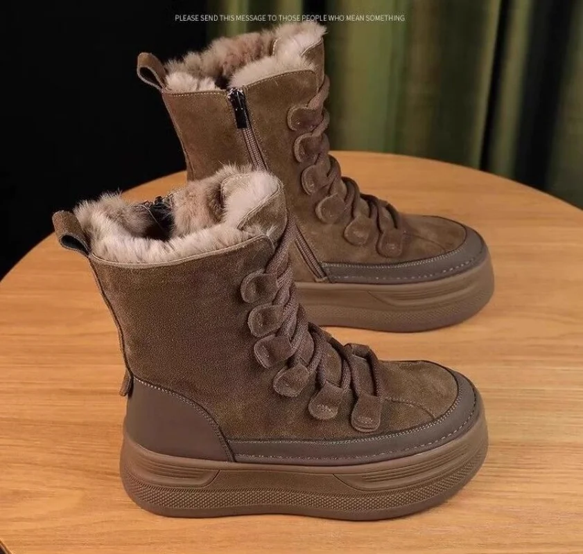 

Модные уличные дорожные ботинки, женские замшевые альпинистские ботинки, зимние ботинки до середины икры на толстом меху, 2021, зимняя хлопковая обувь на платформе