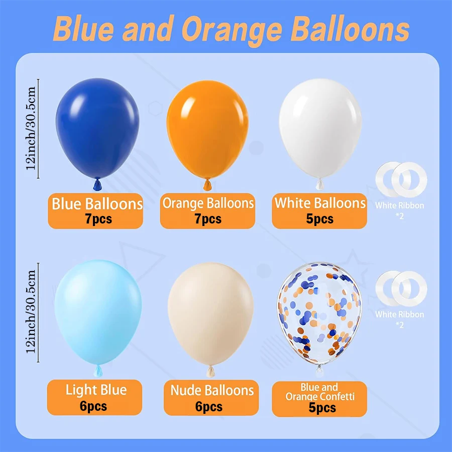 40pcs 12inch Confetti Blue Orange White Nude Latex Balloons Set for Paw Dog Patrol and Outer Space Birthday Party Decorations