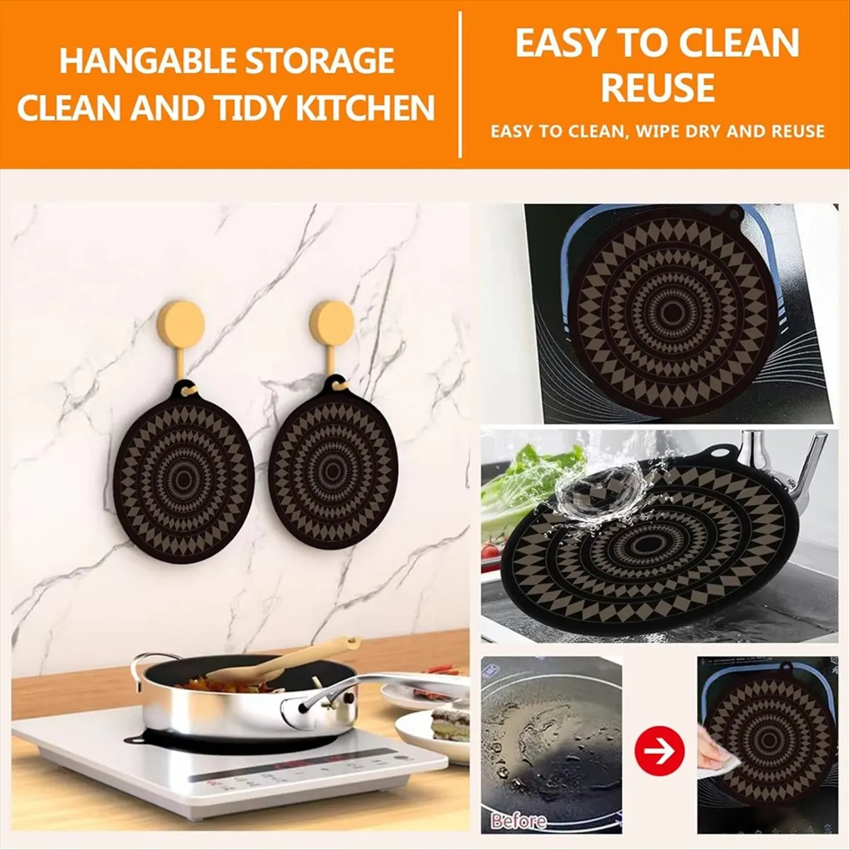 ABZF 2026 2 PCS Thermochromic Silicone Induction Cooktop Protector Mat - Non-Slip Induction Cooktop Mat for Induction Cookware