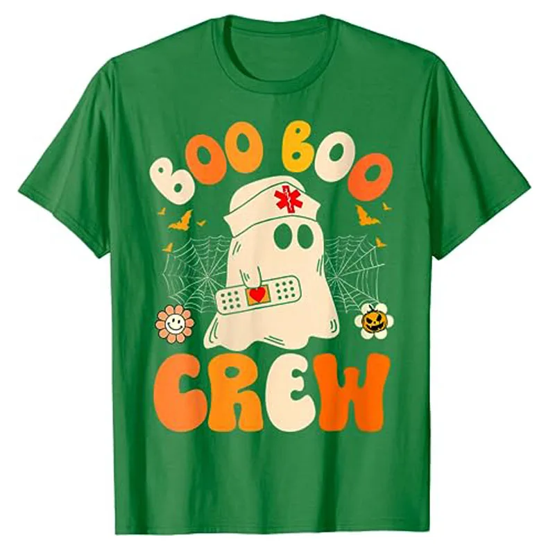 Groovy-Camiseta con estampado divertido de enfermera para mujer, camisa con diseño de fantasma, a la moda, ideal para regalo de Halloween