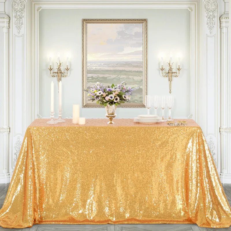 Gold Sequin Tablecloth 108x50 Inch-Rectangle Table Cover Overlay for Wedding Baby Birthday Cake Table Holiday Banquet Decoration