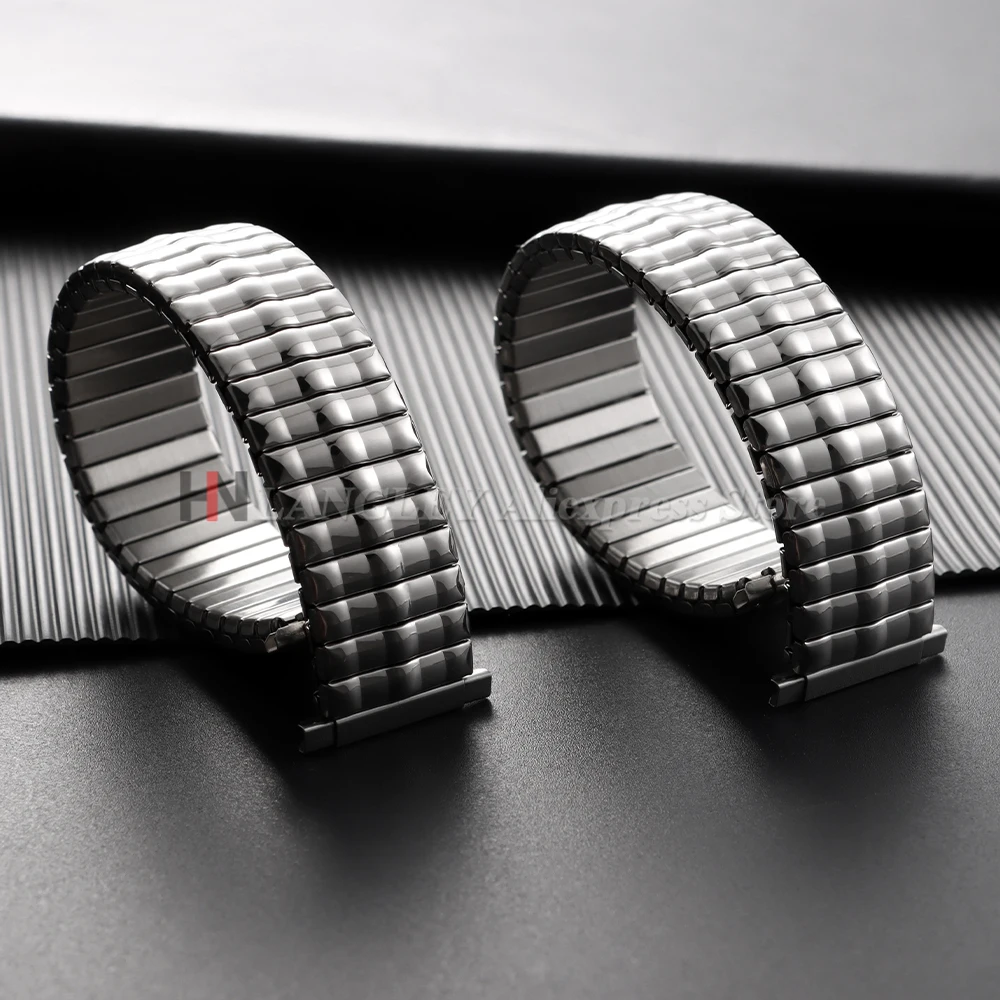 Эластичные ремешки для часов из нержавеющей стали, серебряные регулируемые ширины 16-23 мм для умных часов, мужские металлические расширительные эластичные модные браслеты