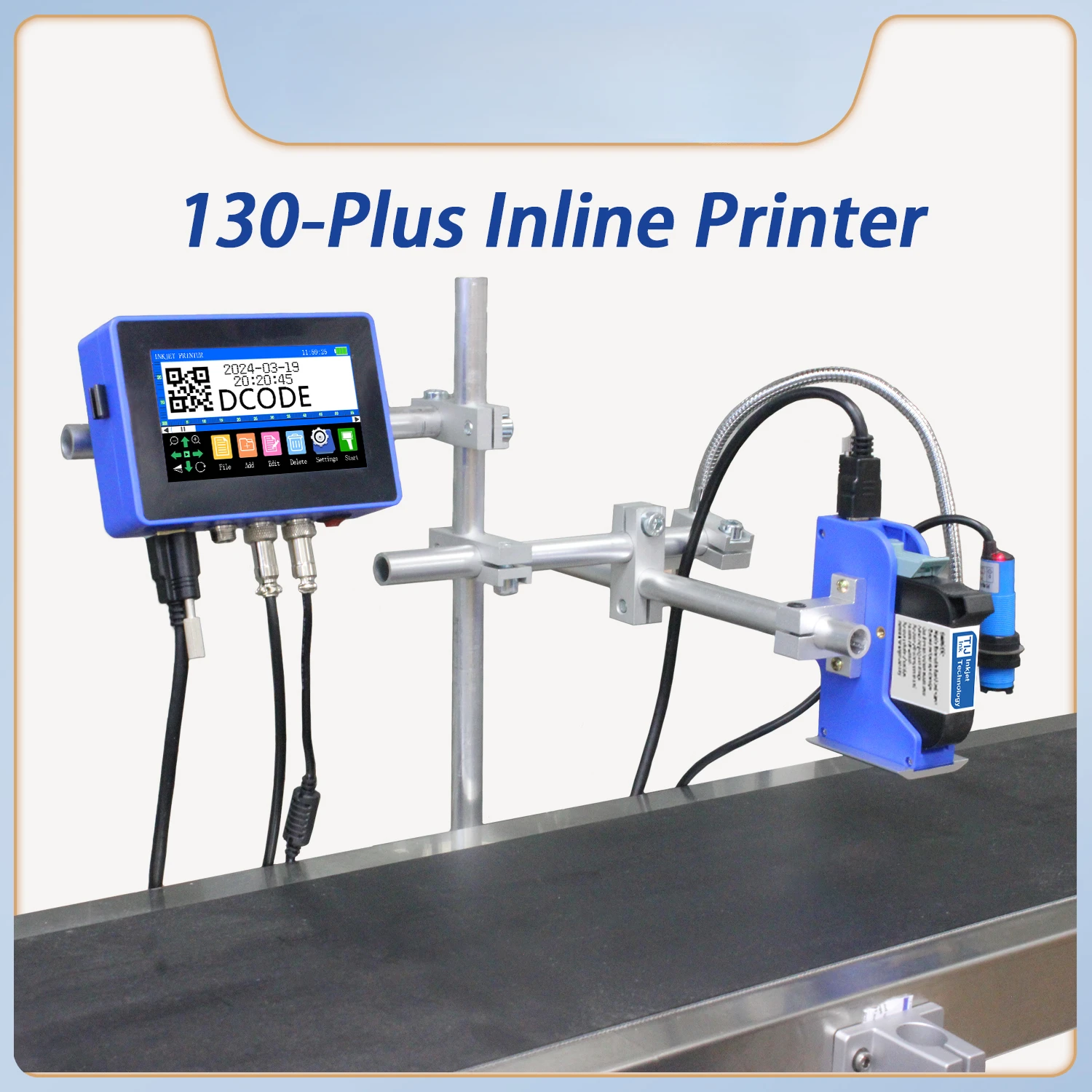 

DCODE 130PLUS Industrial Online Inkjet Printer 12.7/25.4mm Nozzle with Plastic Shell QR Barcode Batch Number Logo Date Printer