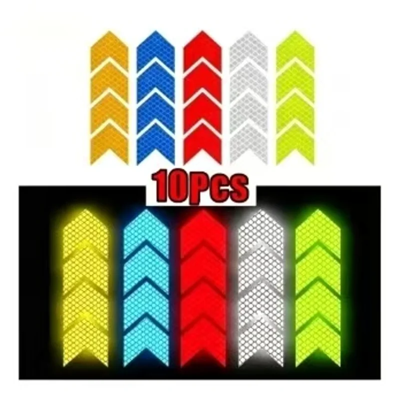 ISGTDRM 12 Pcs/Set Reflective Arrow Sign Tape Warning Safety Sticker for Car Bumper Trunk Hazard Tape Motorcycle Accessories