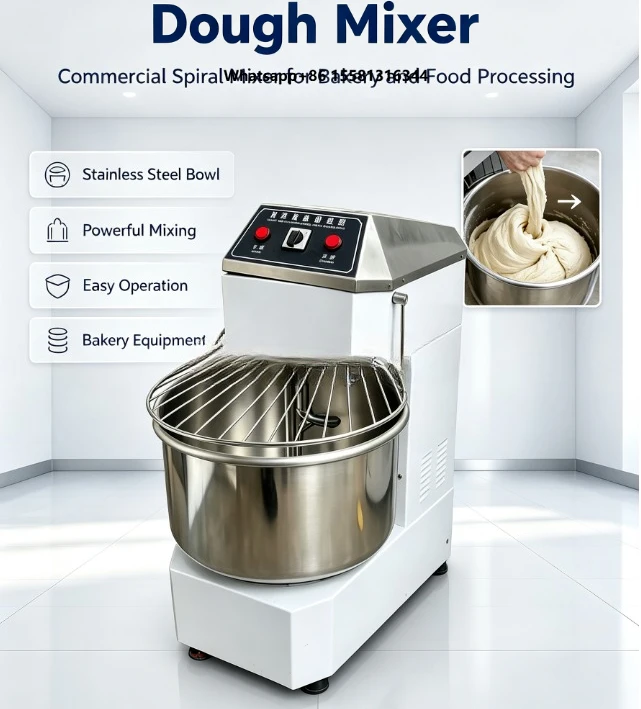 Commercial Spiral Dough Mixer 8-25kg Capacity Stainless Steel Bread/Pizza Dough Kneading Machine Bakery Equipment