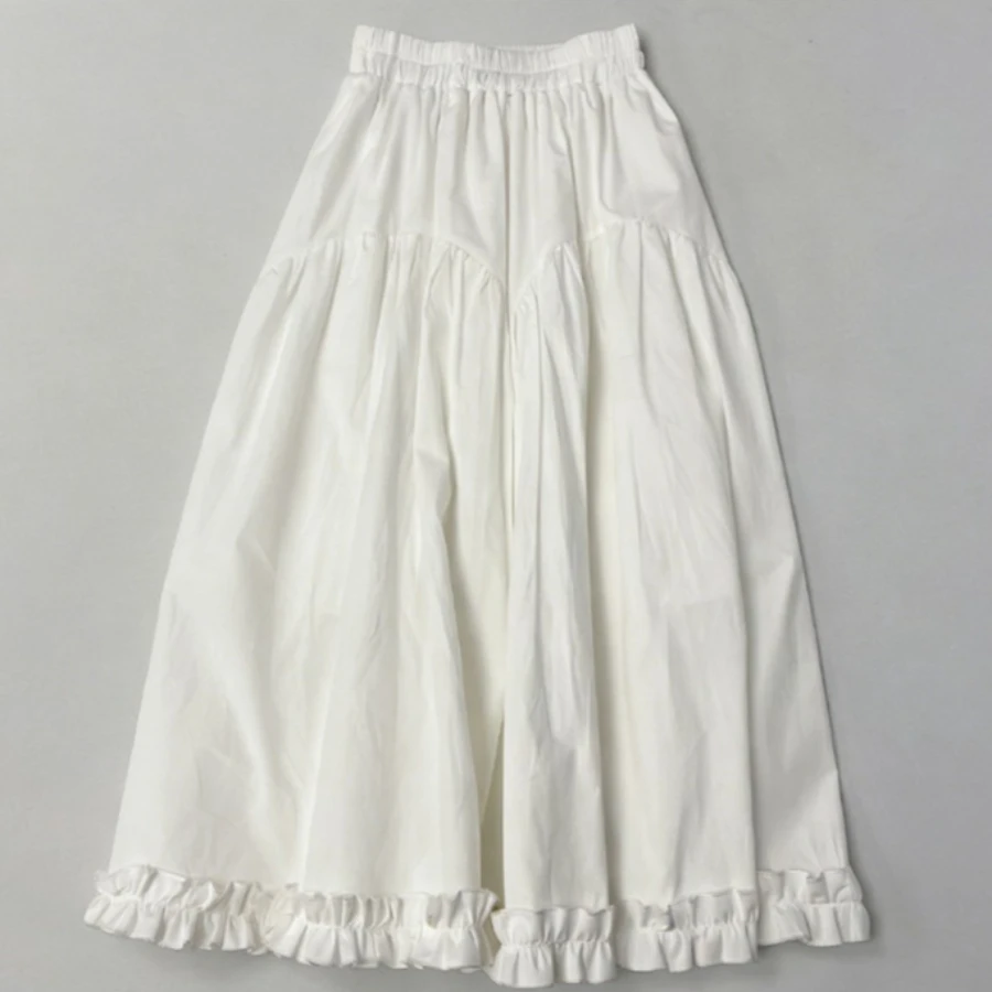 School Teen Girls White Ruffle Skirt Loose Cotton Long Skirt Ruffled Hem Kids Casual Daily Outfit 2026 Spring Summer Bottom Wear