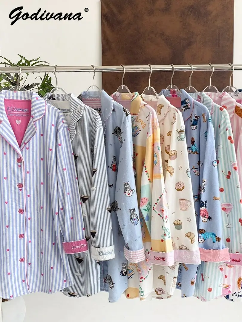 Brushed Cotton Nightdress Japanese Style Female Casual Loose Boyfriend Homewear Mid-Length Sleepwear Skin-Friendly Sleepshirts