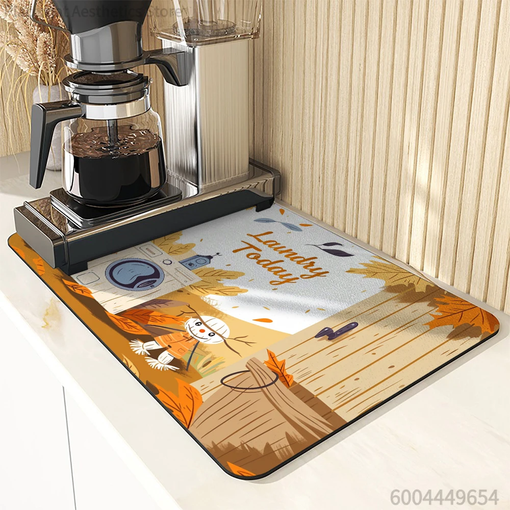 Absorbent Anti-slip Coffee Dish Mats Autumn Maple Leaf  Kitchen Absorbent Draining Mat Drying Mat Quick Dry Bathroom Drain Pad