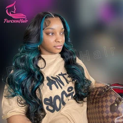 Highlight With Blue Full Lace Wig Human HairBody Wave HD Lace Frontal Wig  Body Wave Lace Front 100% Human Hair Wigs for Women