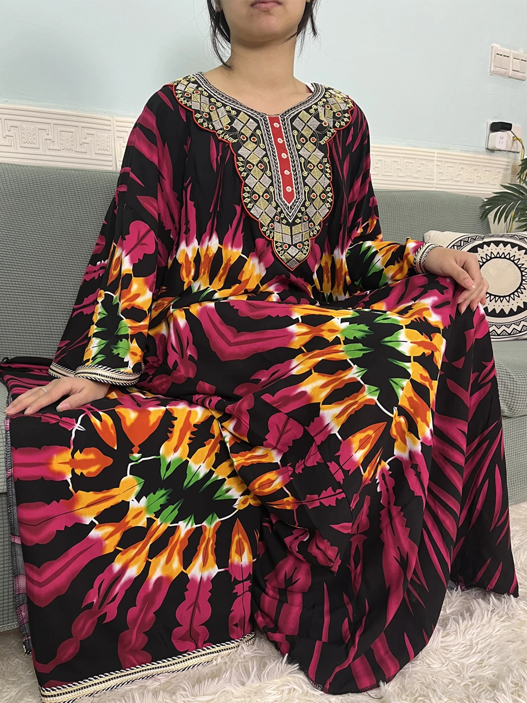 Mslim Abayas For Women Cotton Embroidery Printed Long Sleeves Loose Femme Robe African Boubou Dresses With 150x165cm Shawl Scarf