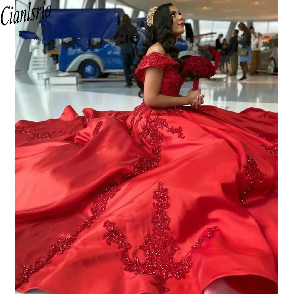 Rot Plus Größe Quinceanera Kleider 2022 Spitze Applique Perlen Ballkleid Für Süße 15 16 Kleider Geburtstag Gala