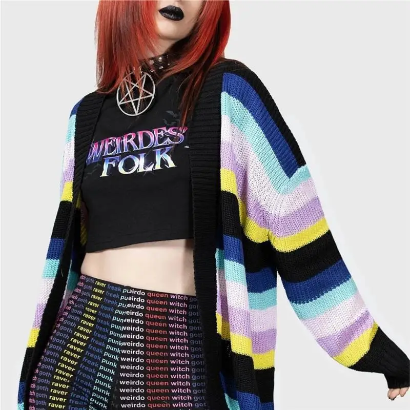 Faionable Cardigan aperto lavorato a maglia a righe Capispalla allentato lungo loween Cardigan Nuovo abbigliamento donna Autunno 2025