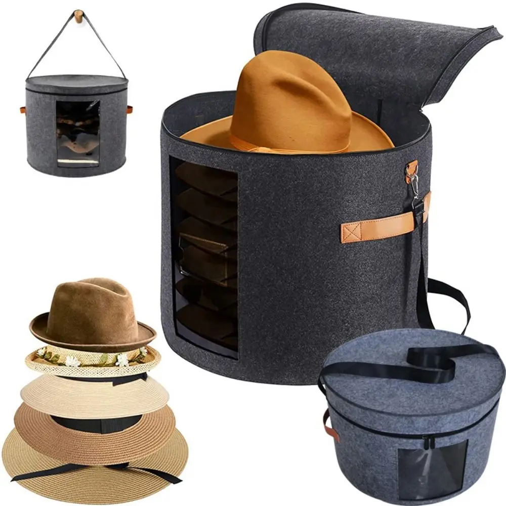 

Dustproof Hat Storage Box Zippered Lid Window Cowboy Hat Container Large Capacity Collapsible Clothes Storage Bin Women