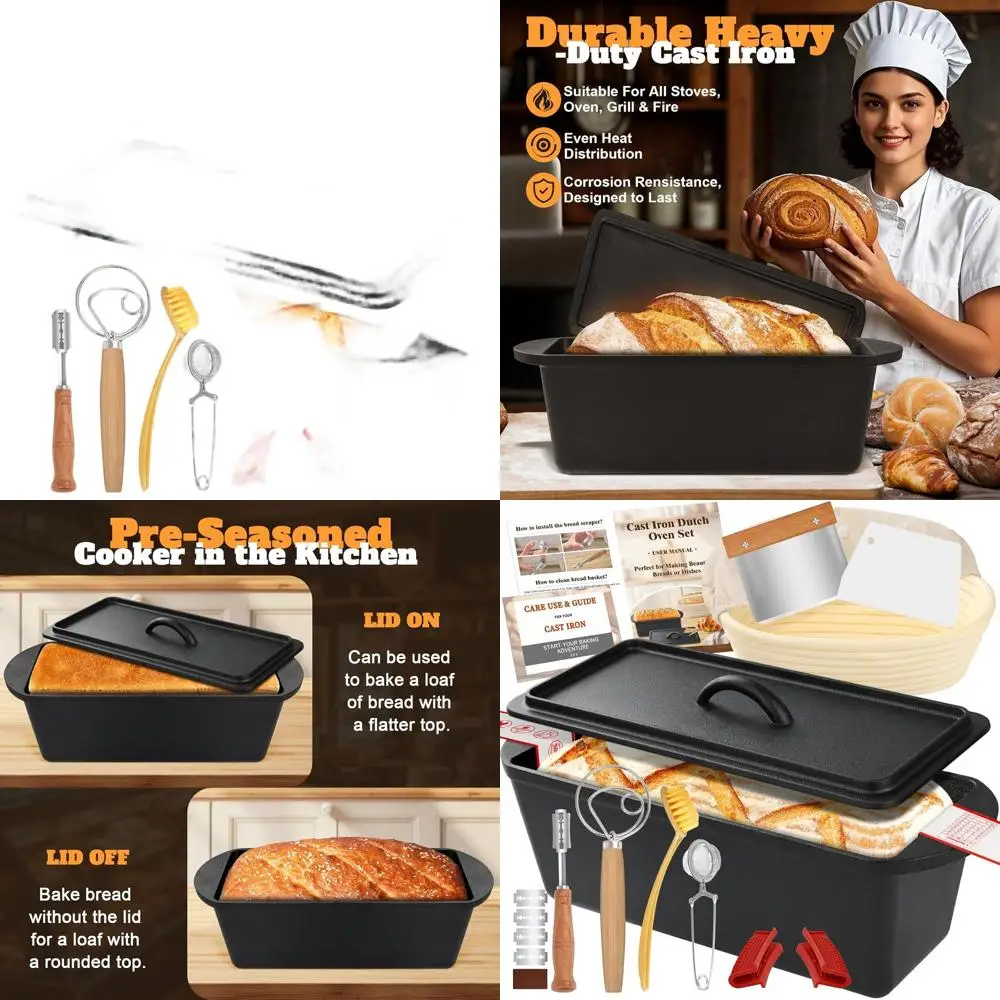 

Cast Iron Dutch Oven with Lids for Sourdough Bread, 3.2 Quart, Perfect for Homemade Bread, Cakes, and Meatloaf