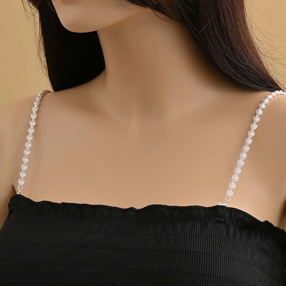 1Pair Imitation Pearls Bra Straps Anti-slip Buckle Belt Love Heart Shape Bra Shoulder Straps for Women Intimate Accessories