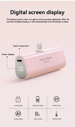 5000mah Small Size Phone Powerbank Portable Phone Charger for IPhone Type-C Fast Charging LED Display Power Bank