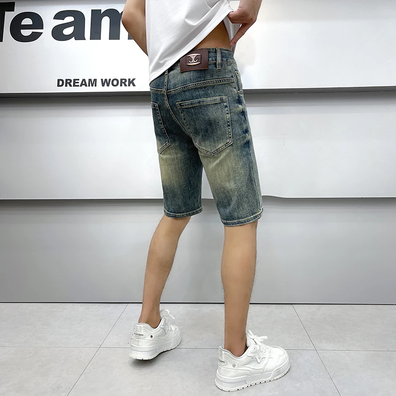 

Street Retro Washed Denim Shorts Men's Summer Fashion Nostalgic Scrape Straight Slim Fit Trendy Capris Middle Pants