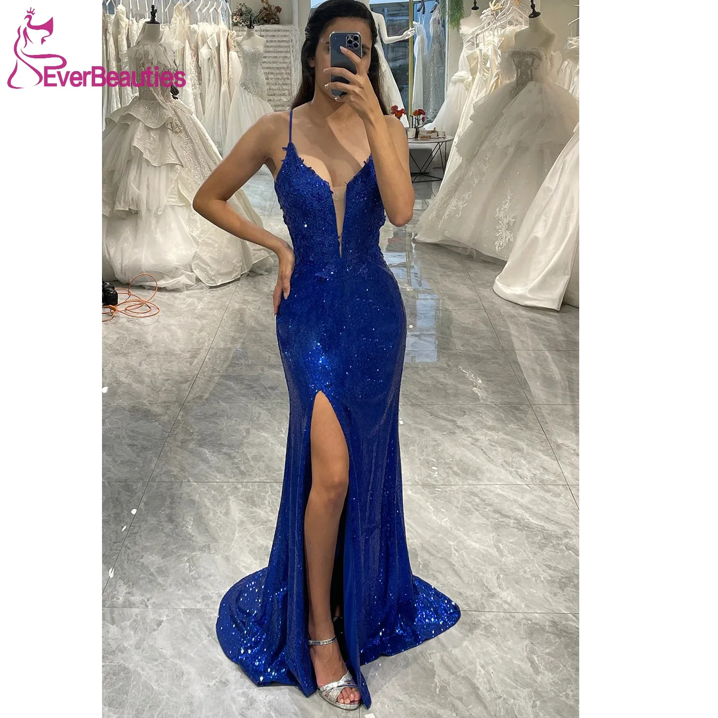 

Sexy Side Slit Prom Dresses 2024 Vestidos De Gala Mujer Sequin Lace Banquet Party Gowns for Women Mermaid Formal Dresses Long