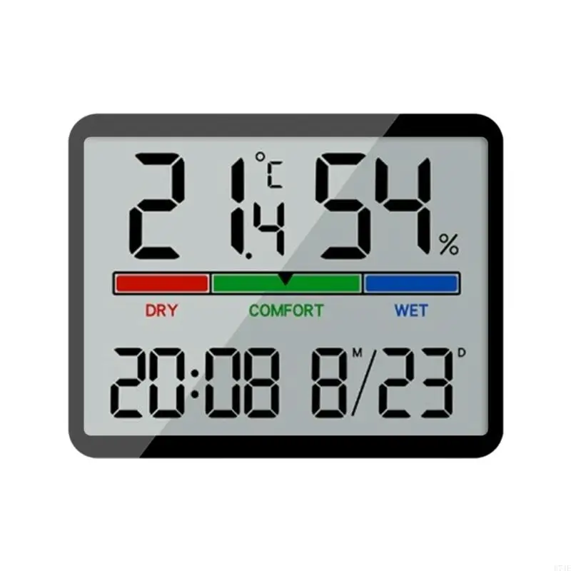 E74E Temperature Humidity Meter Desk Testing Meter with Time Date Display Large LCD