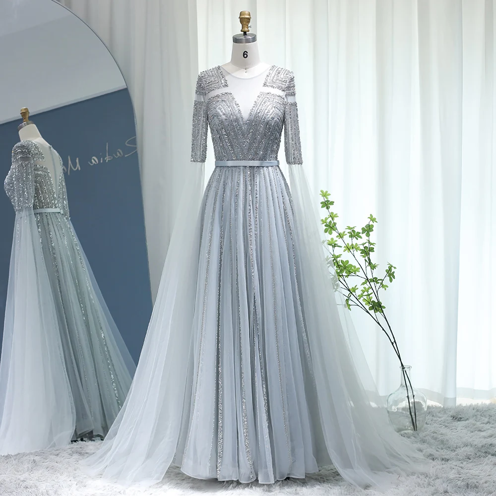 Sharon Nói Cao Cấp Dubai Bạc Màu Xám Váy Ngủ Kèm Mũi Tay Tiếng Ả Rập Champagne Hồi Giáo Cưới Tiệc Trang Trọng Đồ Bầu SS068
