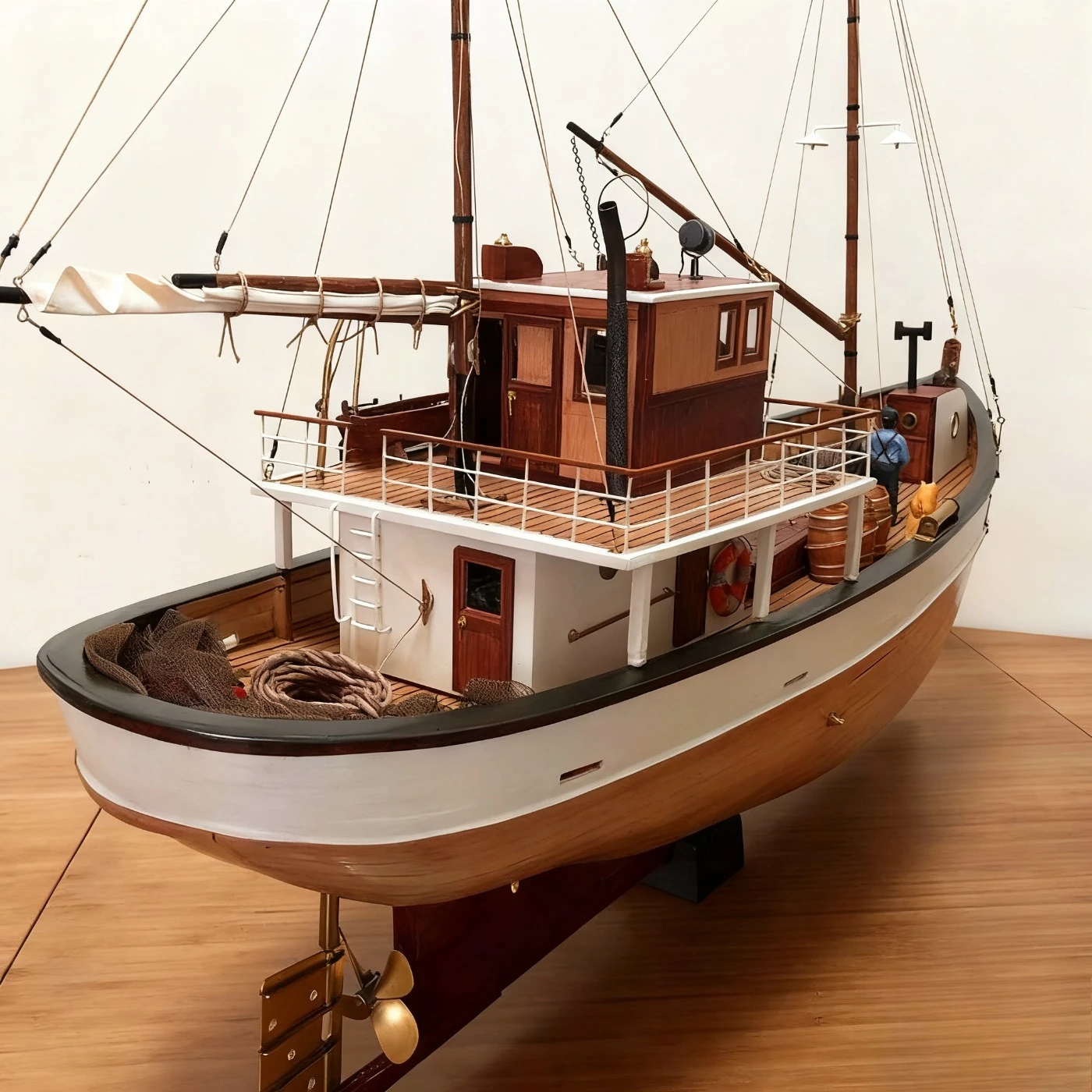 RC Ships113cm Barca da pesca Artur RC Meticolosamente realizzata in legno RC Schiffe Model Kit nave giocattolo