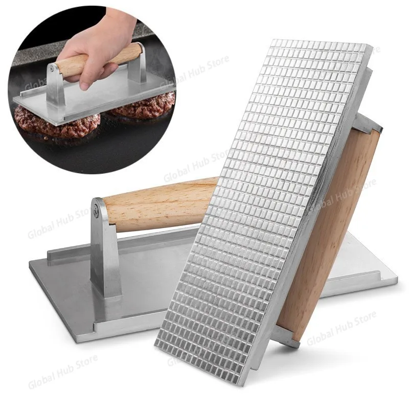 Aluminum Alloy Rectangular Meat Press Non Stick Heavy-Duty Steak Burger Press with Handle Grill Press Home BBQ Cooking Utensils