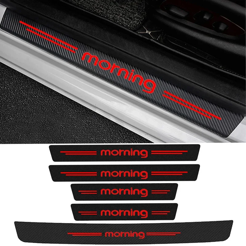 Car Door Sill Protector Plate Carbon Fiber Anti Scratch Sticker for KIA Morning Logo Badge Trunk Threshold Bumper Guard Strips
