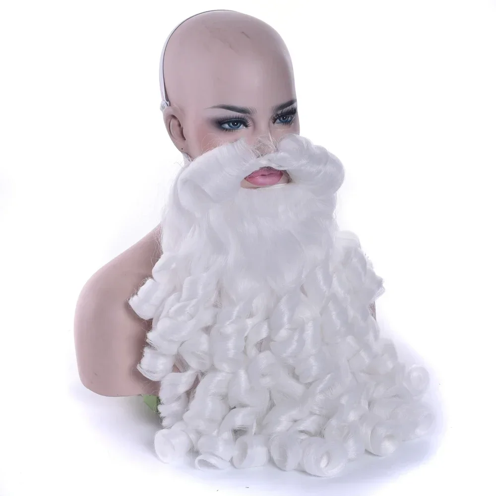 Peruca Cosplay SantaClaus e Barba, Trajes de Natal Curtos e Encaracolados, Trajes de Papai Noel, Natal, Cabelo Sintético 80cm